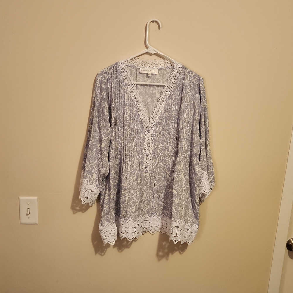 Chelsea & Theodore Silver Relaxed Blouse with Embellishments